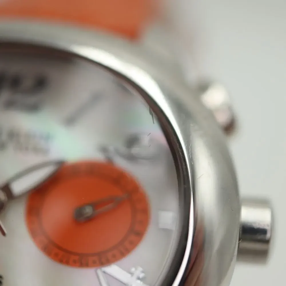 Anne Klein Swiss Oval Orange MOP 35mm Womens Watch Day Date Leather New Battery